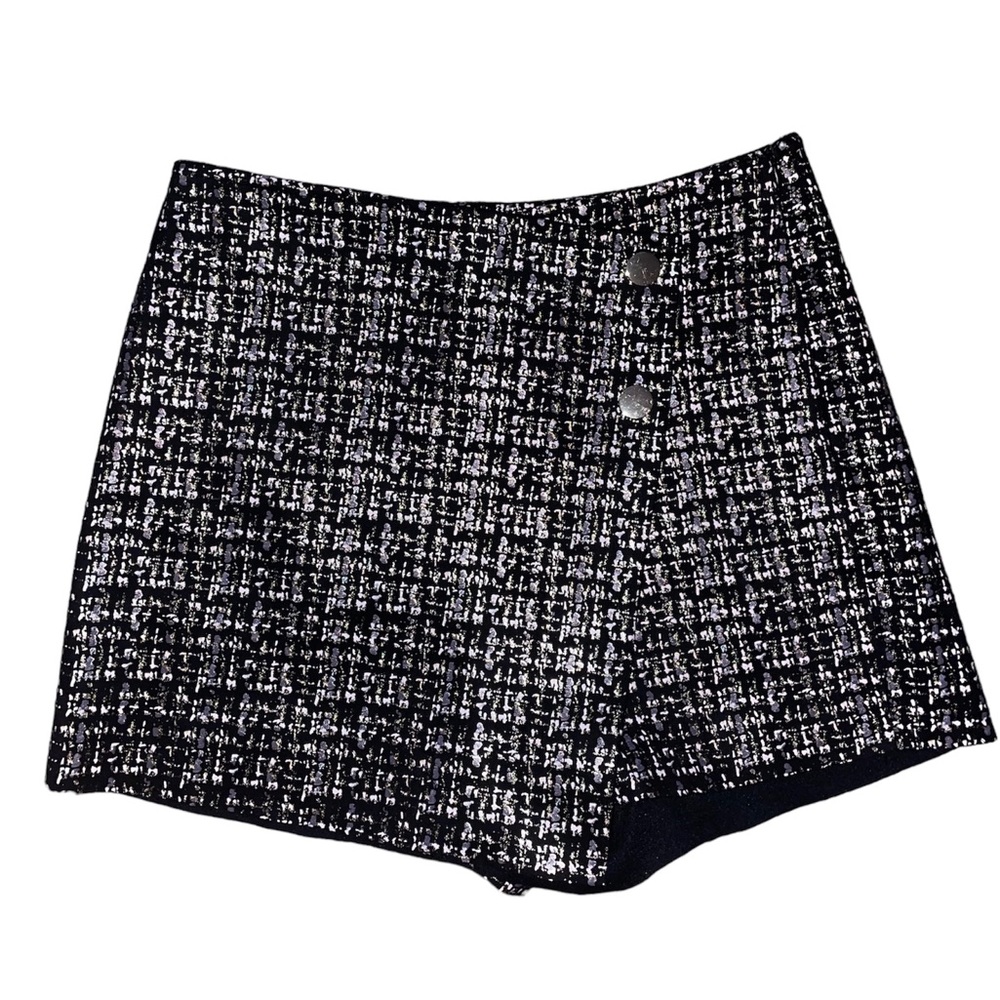 Zara Silver and Black Metallic Skirt with Shorts size Medium